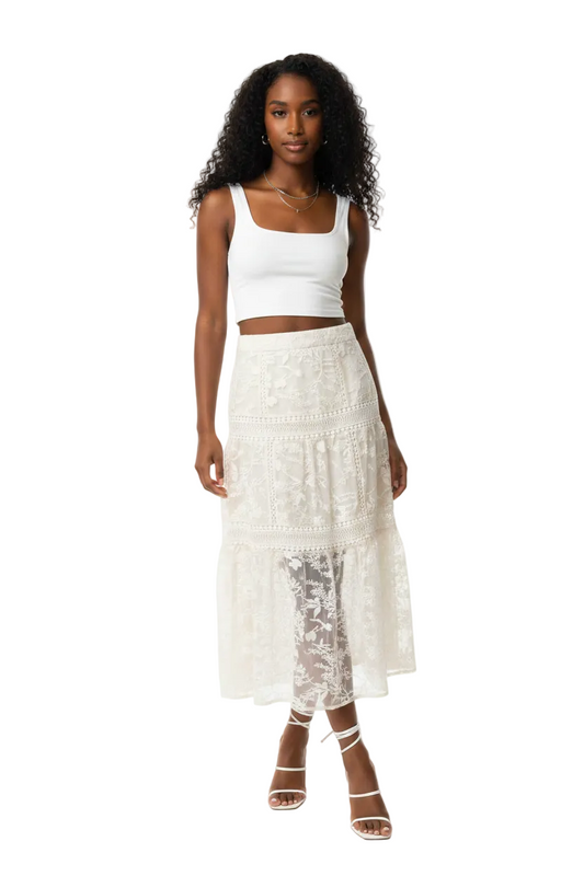 Ivory Garden Lace Midi Skirt