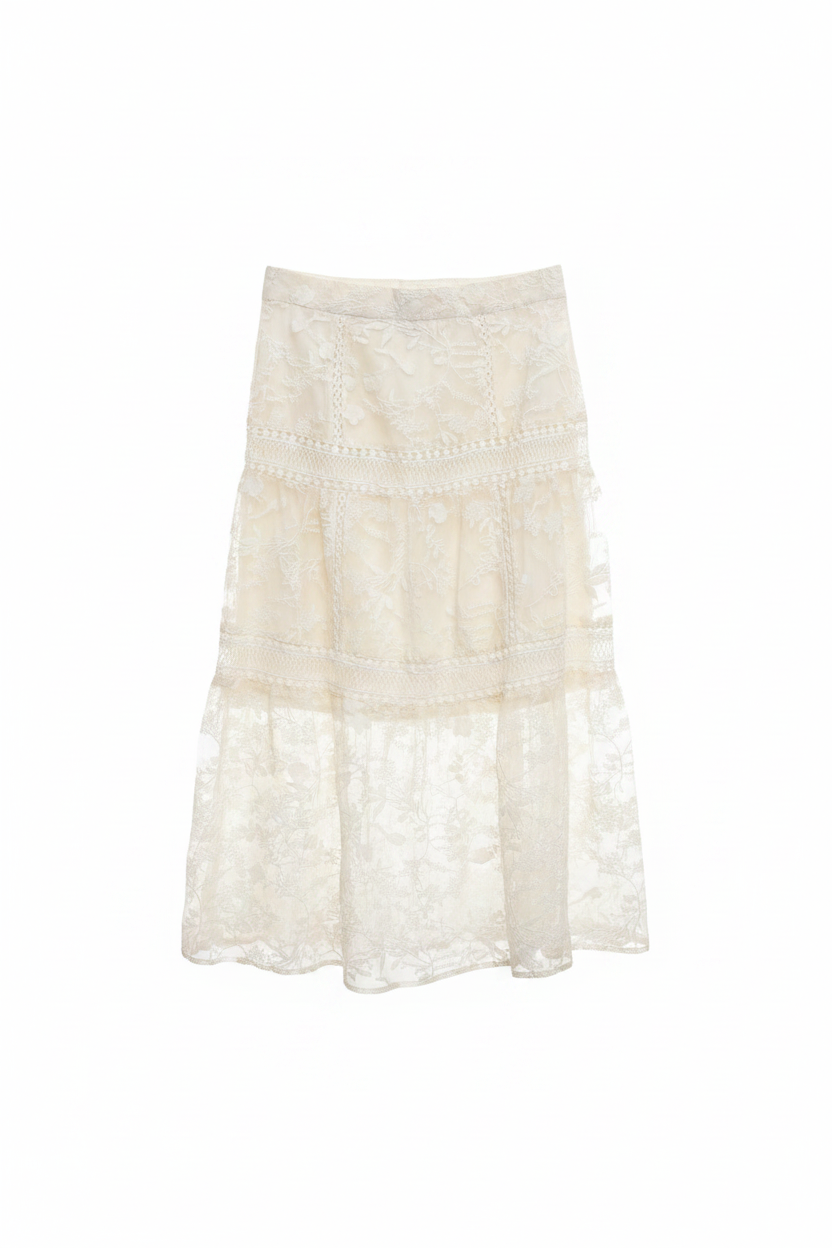 Ivory Garden Lace Midi Skirt