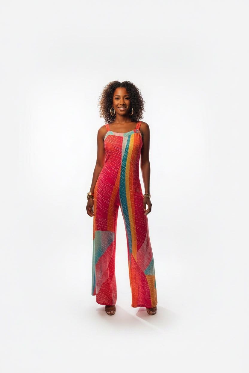 Rainbow Multicolor Printed Wide-leg Jumpsuit