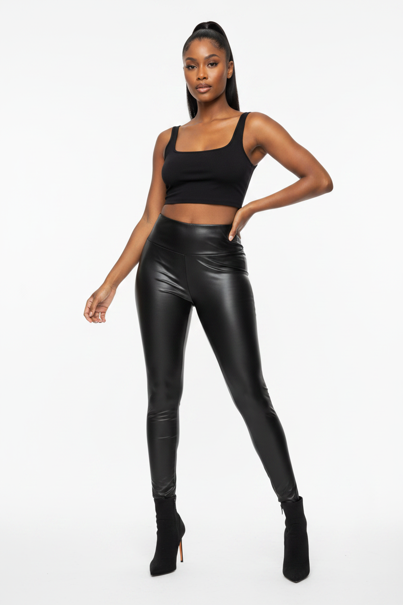 Midnight Luxe Vegan Leather High-Waisted Leggings