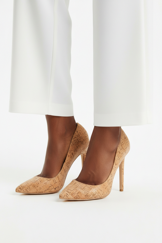 Cork-Textured Pointed-Toe Stiletto Pumps