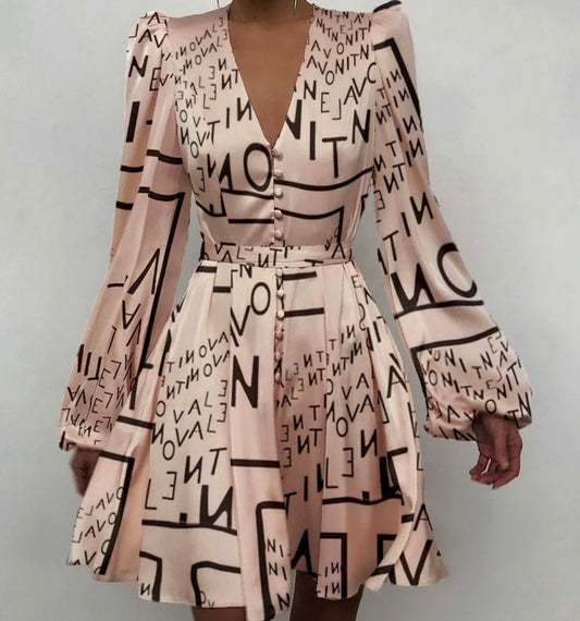 Satin Flare Printed Dress