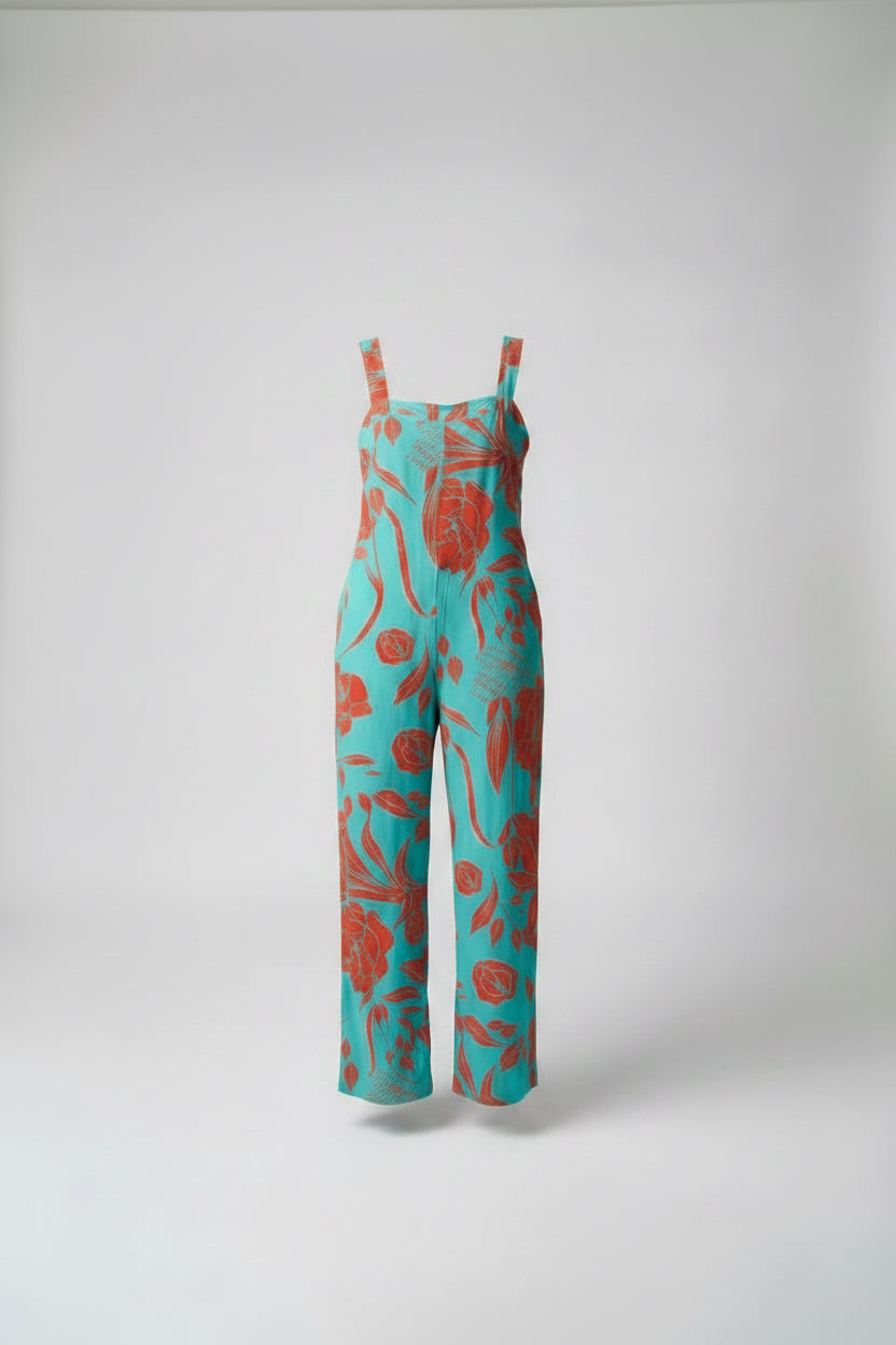 Mint Floral Printed Wide-leg Jumpsuit