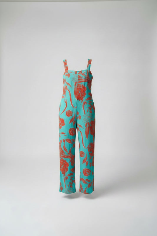 Mint Floral Printed Wide-leg Jumpsuit