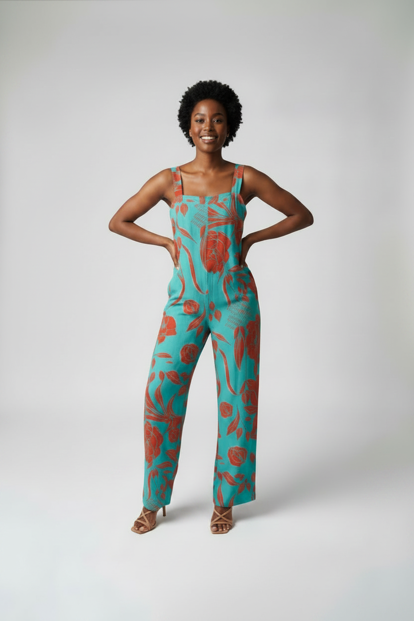 Mint Floral Printed Wide-leg Jumpsuit
