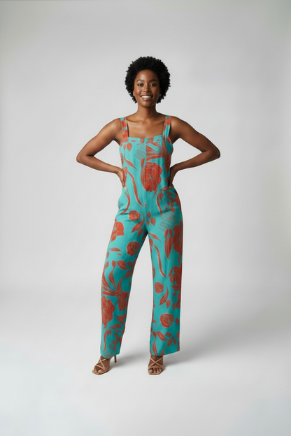Mint Floral Printed Wide-leg Jumpsuit