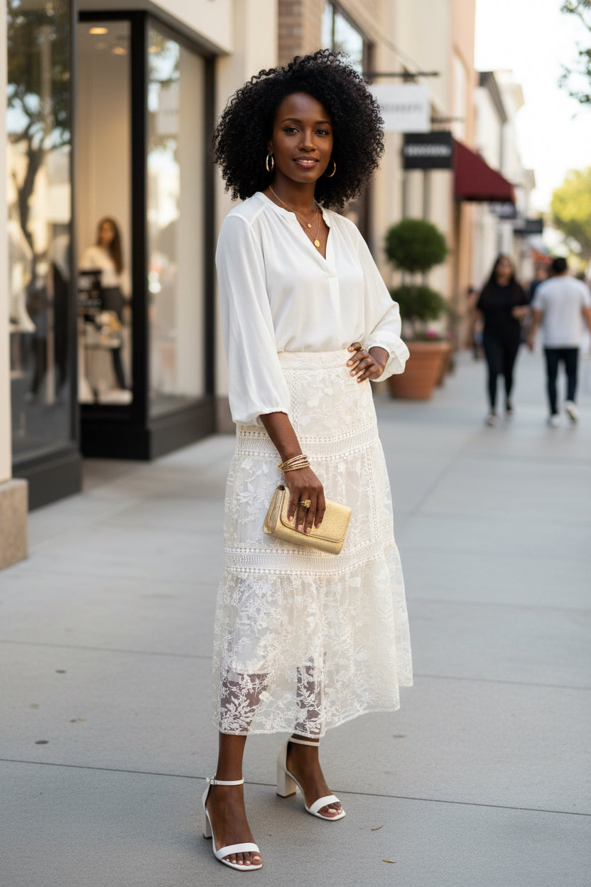 Ivory Garden Lace Midi Skirt