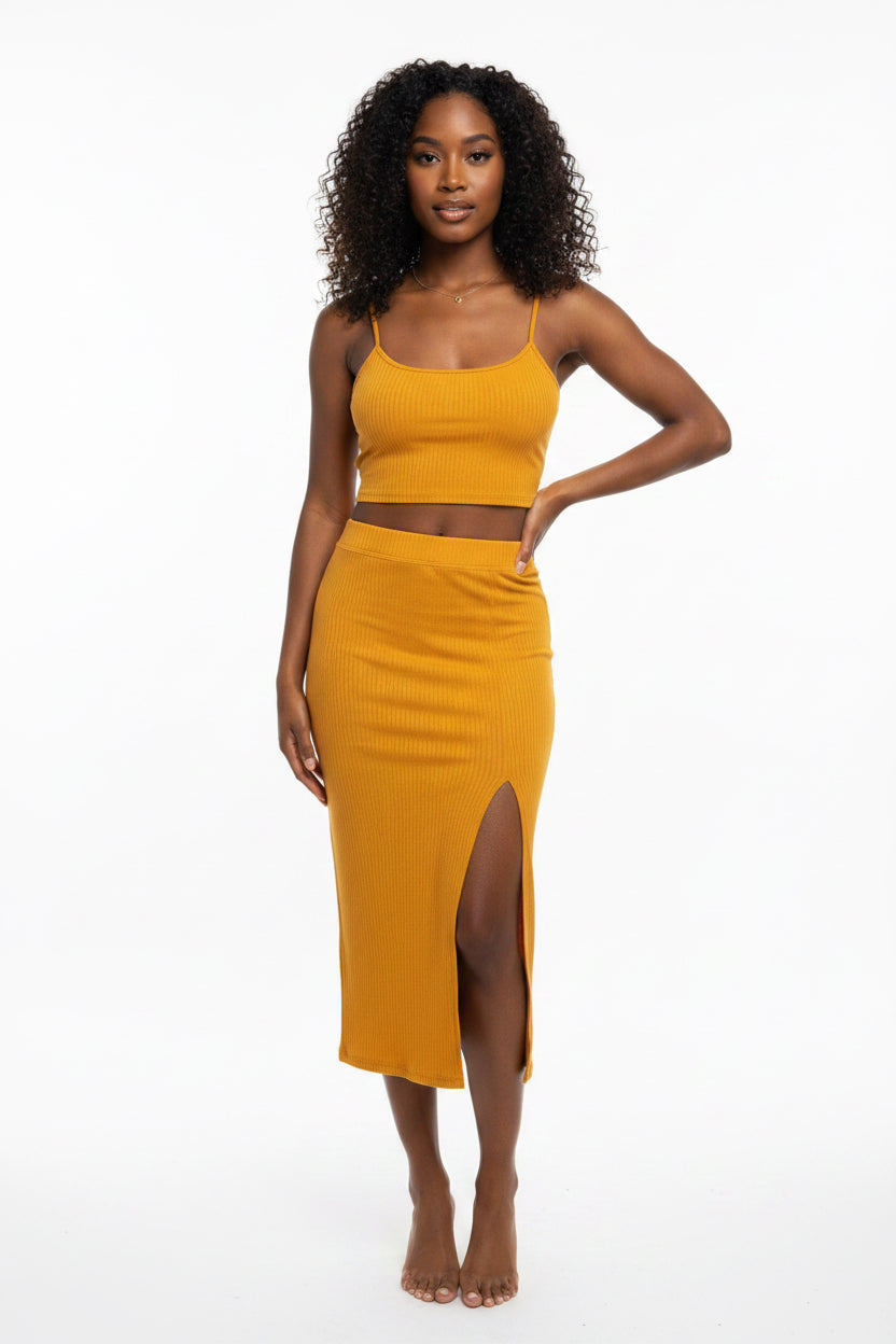 Golden Glow Ribbed Two-Piece Set