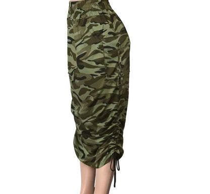 Camo Ruched Midi Skirt