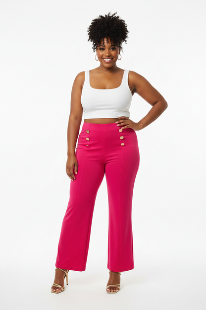 Executive Chic Button-Detail Flare Pants