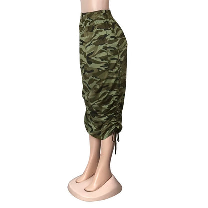 Camo Ruched Midi Skirt