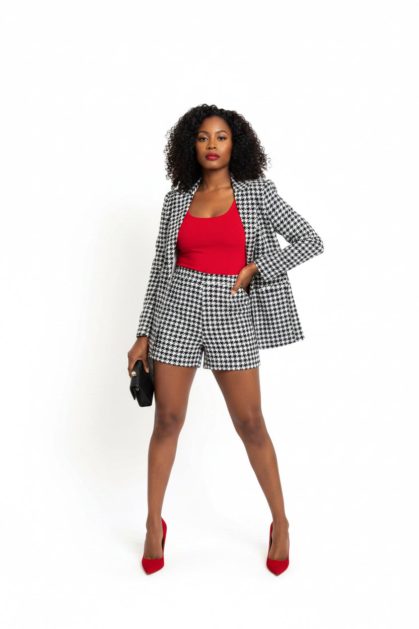A.Bright Houndstooth Short Set