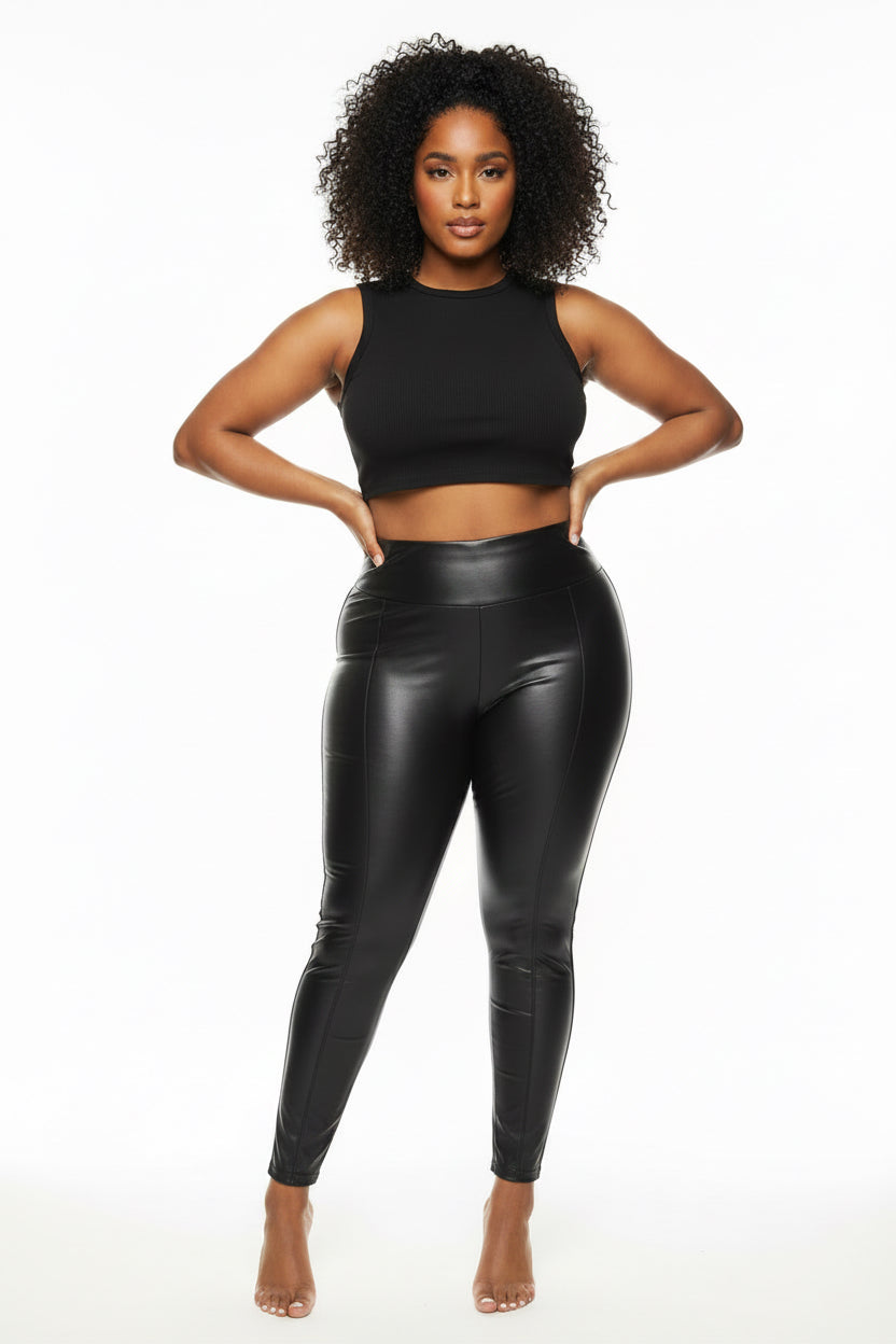 Midnight Luxe Vegan Leather High-Waisted Leggings
