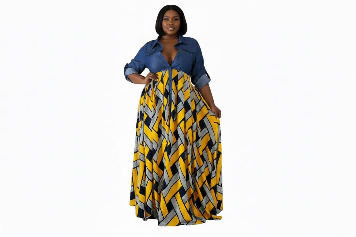 Denim Yellow Aztec Dress