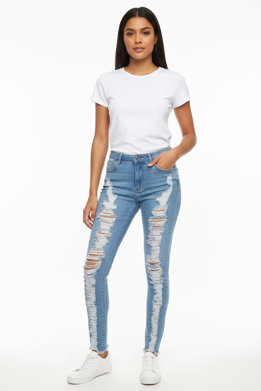 Distressed Stretch Skinny Jeans
