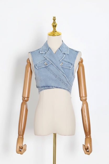 Denim Contrast Puff Sleeve Blouse