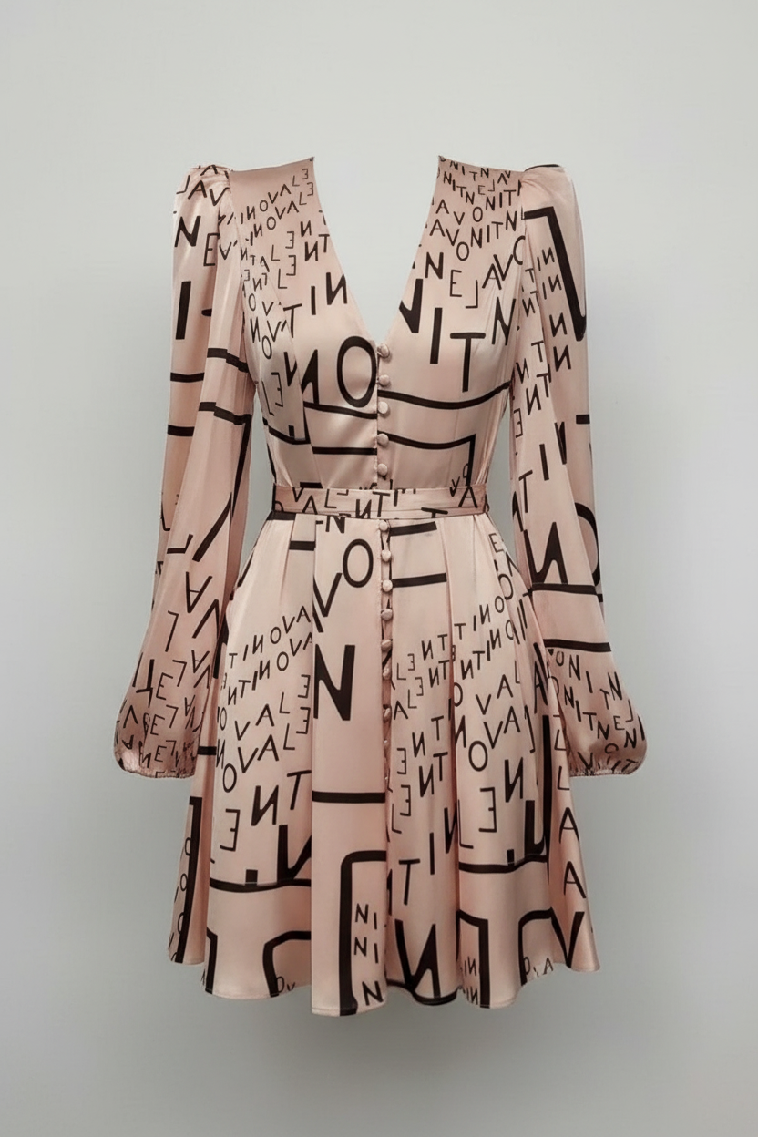 Satin Flare Printed Dress
