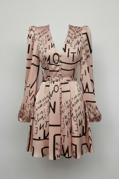 Satin Flare Printed Dress